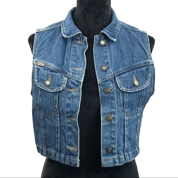 Vintage Express Denim Blue Jean VTG Vest - Picture 2 of 9